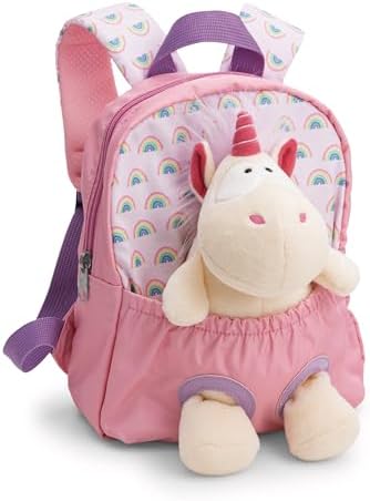 62691 - Mochila con Peluche, 21 x 26 cm, Unicornio de 25 cm, Rosa, Peluche Desmontable, Suave y Esponjoso,Mochila Infantil para guardería para niños y niñas de 2 a 5 años