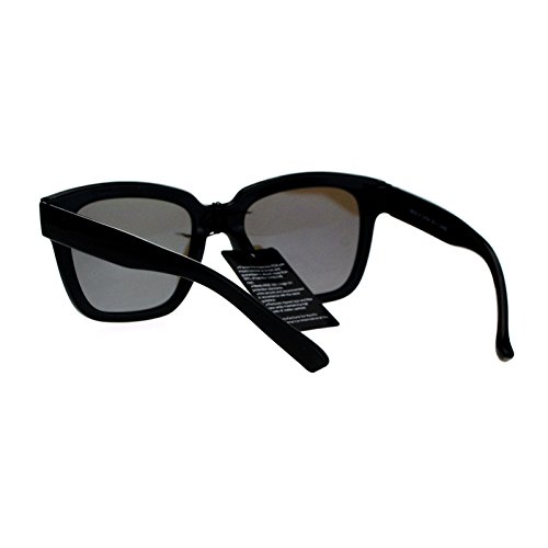 Classic Black Square Sunglasses Blue Mirror Lens Stylish Chic Frame