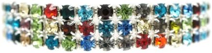 Petite Classic Silver 3 Row Multi Colorful Rhinestone Stretch Tennis Cuff Bracelet