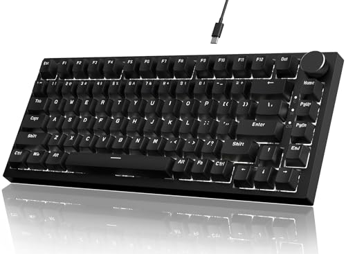 YINDIAO Ajazz AK820 Mechanical Keyboard with CNC Knob Control,75% ANSI Layout,81Keys Gasket Mount Wired Gaming Keyboard,5 Sound Absorbing Foam,Hot-swap Red Switch,White Backlit,for PC,MAC (Black)