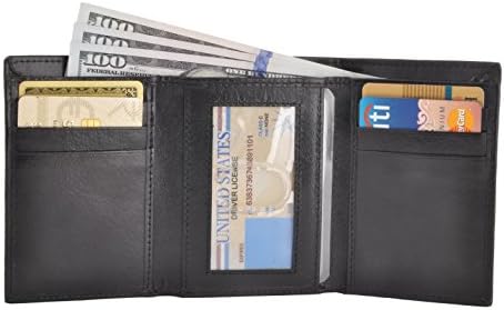 XAX RFID Leather Trifold Wallets for Men - Handmade Slim Mens Wallet 6 Credit Card ID Window and Gift Box Secure (Black)