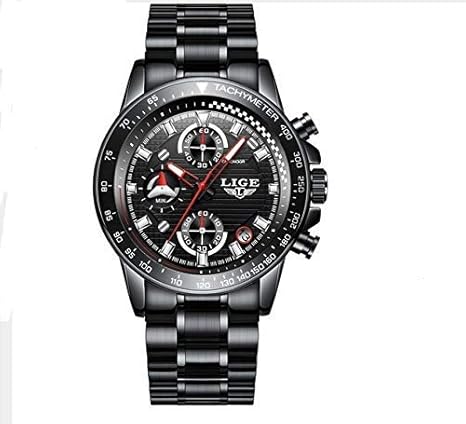 Working Chronograph Metal Chain Band Full Black Mens Watch