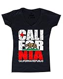 California Republic Vintage Women V Neck T Shirt California Clothing Small Black