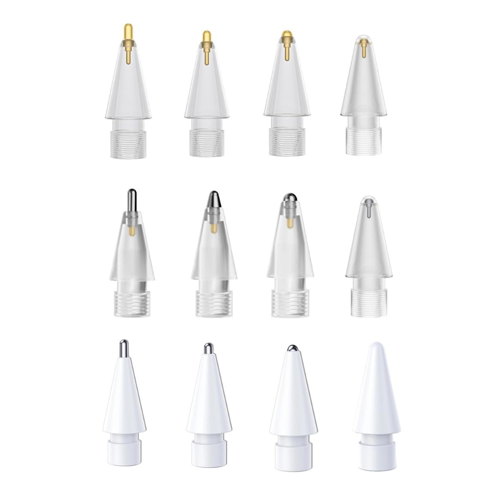 Compatible with Upgraded Pencil Tips fits for Apple 2nd 1st Gen iPad Pro Pencil, Replacement iPencil Nibs for iPad Pro Pencil,No Wear Out Fine Point Precise Control Resistance (Silver + White + Gold)