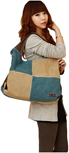 Women's Shoulder Crossbody Canvas Bag Casual Fashion Bag Collision Color Tote Handbag Girls XMLiZhiGu Blue Beige