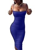GOBLES Women's Sexy Spaghetti Strap Sleeveless Bodycon Mid Club Dress (M, Royalblue)
