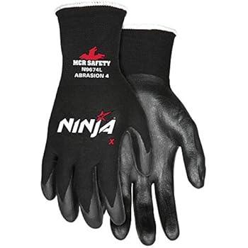 Memphis Glove N9674M Ninja X Nylon/Spandex Shell Gloves with Bi-Polymer Dipped Palm and Fingertips, Black, Medium, 1-Pair