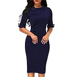 Formal Dress,Han Shi Women Retro Knee Length Empire Office Bodycon Skirt With Back Zipper (Navy, L)