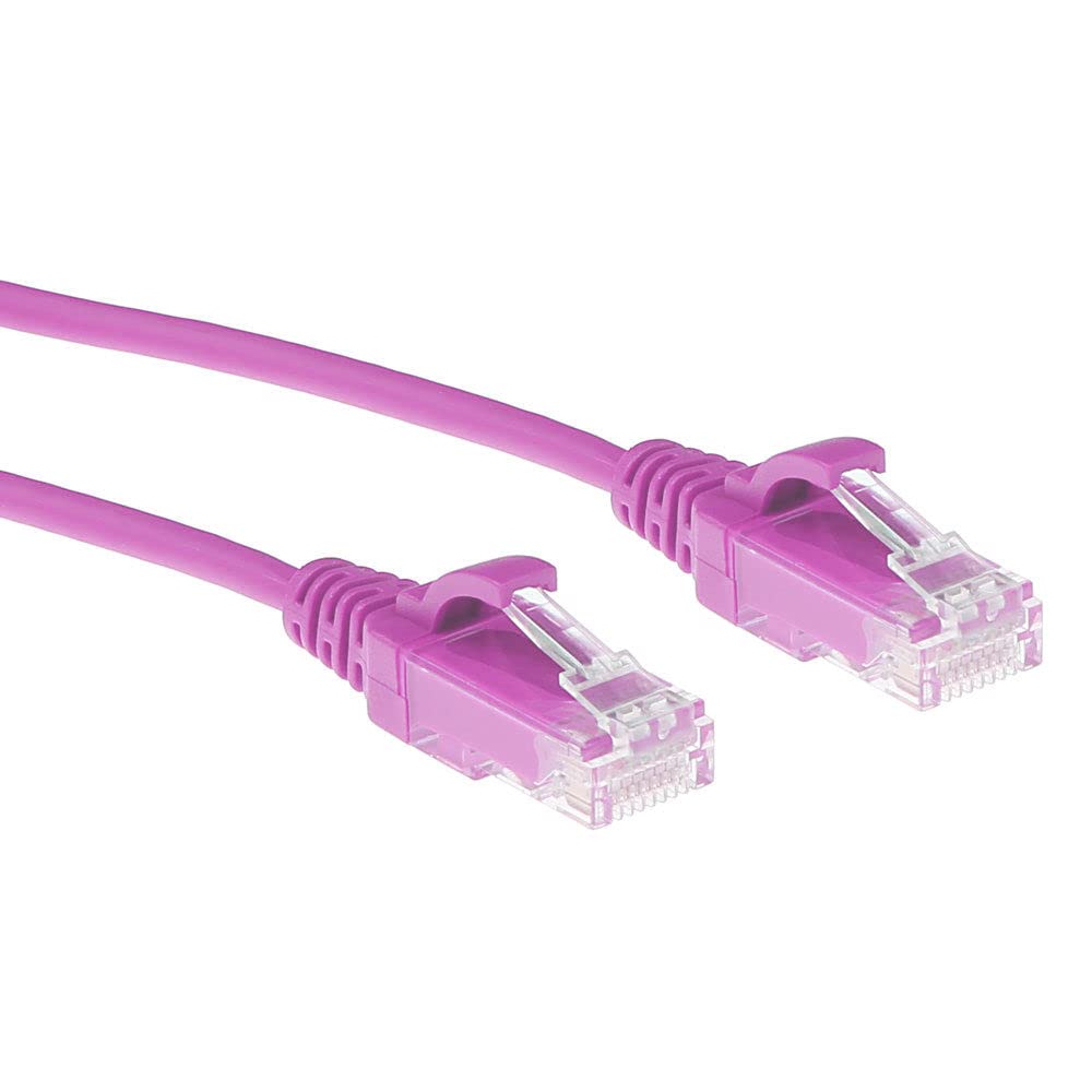 ACT Cat6 Network Cable, U/UTP LSZH LAN Cable, Thin 3.8mm Slimline, Flexible Snagless Ethernet Cable with RJ45 Connector, for Use in Data Centres, 7 Metres, Pink - DC9407