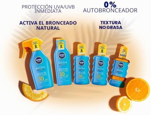 Aplicador em aerossol Nivea Sun, Fator de Proteção leve 30, pulverizador, proteção e bronzeamento, 200 ml