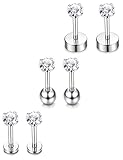 Thunaraz 2-6pcs Unisex Clear Cubic Zirconia Stainlss Steel Barbell Earring Cartilage Helix Stud Earring 18G