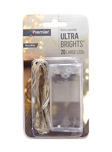 Premier Decorations Warm White Christmas Battery Operated 20 Ultra Bright Micro Pin Wire LED Lights, LB191279WW