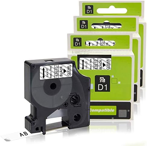 Labelwell 6mm Compatible Label Tape Replacement for Dymo 43610 S0720770 Black on Clear for Dymo LabelWriter 450 Duo LabelManager MobileLabeler 210D 280 260P 360D 500TS LabelPoint 100 150 Label Makers