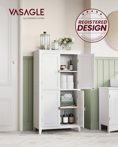 VASAGLE Armário para Banheiro, Armário de Cozinha Independente, com 4 Portas, Prateleiras Ajustáveis, 30 x 60 x 110 cm, Branco BRBBC552P31V1