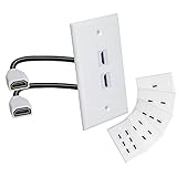 MXTECHNIC 2 Ports 4K HDMI Wall Plate Outlet Cover with 6 Inch Female to Female High Speed HDMI Pigtail Cable for Video Game Systems,TV Boxes or Other HDMI/Ethernet Channel-Enabled Devices, White