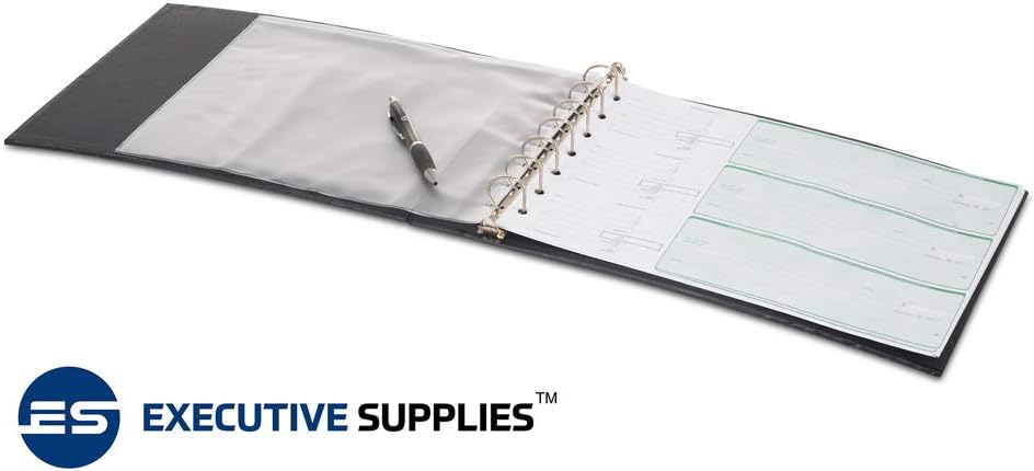 7 Ring Business Check Book Binder, Fits 600 Checks (200 Sheets 9"x13" 3 checks Per Page) With 6Year Calender & Storage Organizer, Professional Look! by Executive Supplies (Professional Black) : Office Products