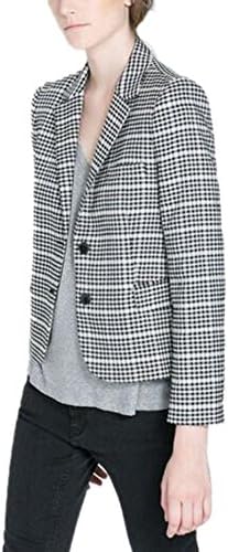 Friendshop Womens Fashion Check Plaid Long Sleeve Lapel Blazer Coat Jacket Suit
