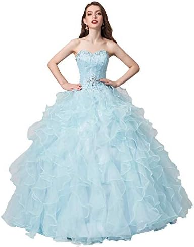 Women's Beading Sweetheart Ball Gown Tulle Layed Long Quinceanera Dress
