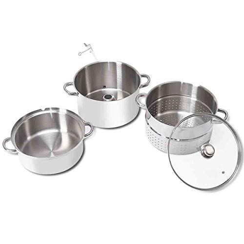 11-Quart Stainless Steel Juicer Steamer, Fruit Vegetables Steamer For Food With Glass Lid Hose With Clamp Loop Handles, Perfect Home Kitchen Stainless Steel Cookware By WATERJOY