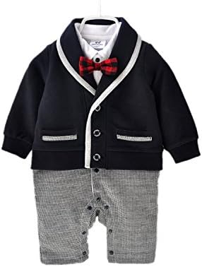 Baby Boys Tuxedo Romper Suits Gentleman Bow Tie Wedding Jumpsuit