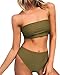 Nulibenna Women's Solid Padded Bandeau Bikini Top High Waist Set Swimsuit
