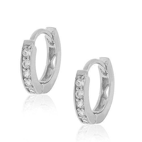 925 Sterling Silver White CZ Small Girls Hoop Huggie Earrings