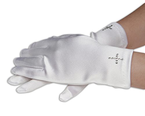 White First Communion Gloves with Rhinestone Cross for Girls by Tip Top