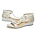 Women T-strap Bow-knot Open Toe Ankle Strap with Hollow out Demi Wedge Heel Sandals