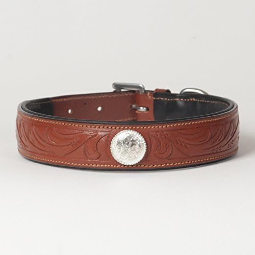 Large Genuine Leather Hand-Carved Padded “Ponderosa” Dog Collar, fits Neck Size 17" - 21"