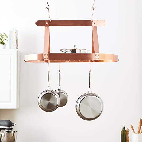 Old Dutch Oval Steel Pot Rack w. Grid & 16 Hooks, Satin Copper, 36" x