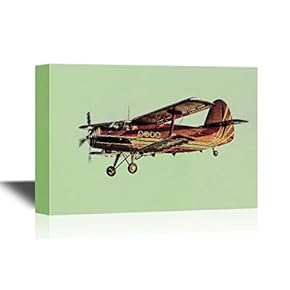 Canvas Wall Art - Red Vintage Airplane Flying - Gallery Wrap Modern Home Art | Ready to Hang - 12x18 inches