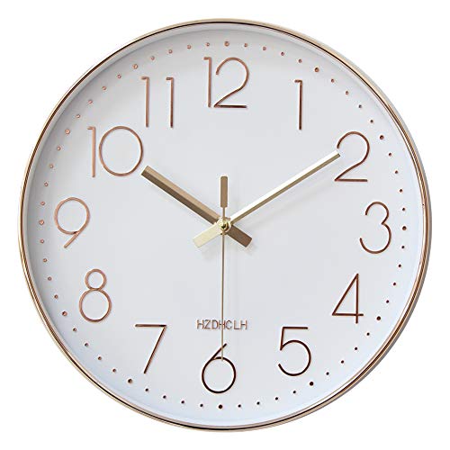 HZDHCLH Wall Clock 12 Inch Silent Non Ticking Clock for Living Room Bedroom Kitchen Office (White-Rose Gold) — image 1