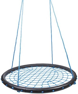 40" Net Tree Swing for Kids, Blue Spider Web Swing Set for Backyard and Outdoors with Durable Hanging Rope, Foam Wrapped Steel Frame, 220 Lbs Weight Capacity