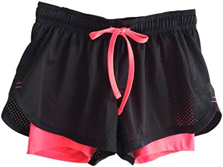 Women's Active Mesh 2 in 1 Run Sport Shorts (M, Red)