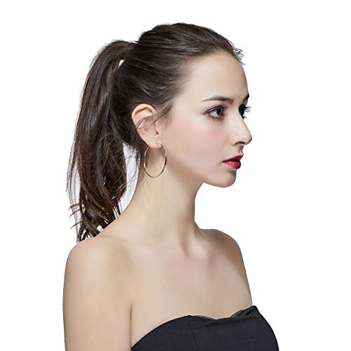 80mm Large Basketball Hula Hoop Earrings for Women Men - Big Thin Hoop Earrings (Silver, 80)