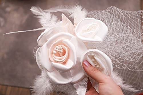 Kercisbeauty Wedding Bridal Flower Face Birdcage Single Layer Lace Champagne White Veil Drop with Hair Comb Chapel Dancing Prom Halloween Custom Hair Accessories