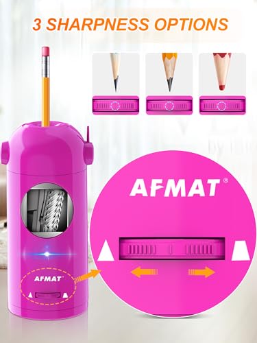 AFMAT PSX5 Electric Pencil Sharpener for Colored Pencils, Fully Automatic Robot Pencil Sharpener, Auto in & Out, Rechargeable Hands-Free Sharpener for 7-11.5mm Jumbo Pencils, Home, Classroom, Purple