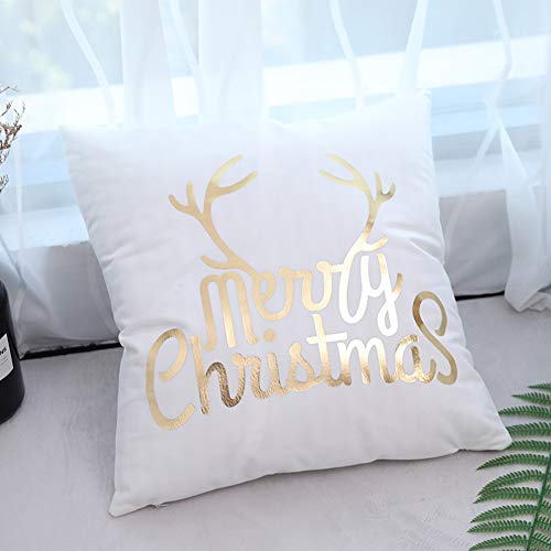 JOHOUSE Christmas Pillow Covers, 4 Pack of High-Temperature Hot-Stamped Snowflakes Christmas Happy Decorative Sofa Pillowcase, 18 x 18 inches, Super-Soft Short Plush Fabric