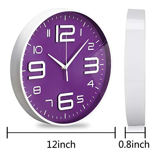 LONBUYS Purple 12 Inch Wall Clock Silent No Ticking Quartz Clock
