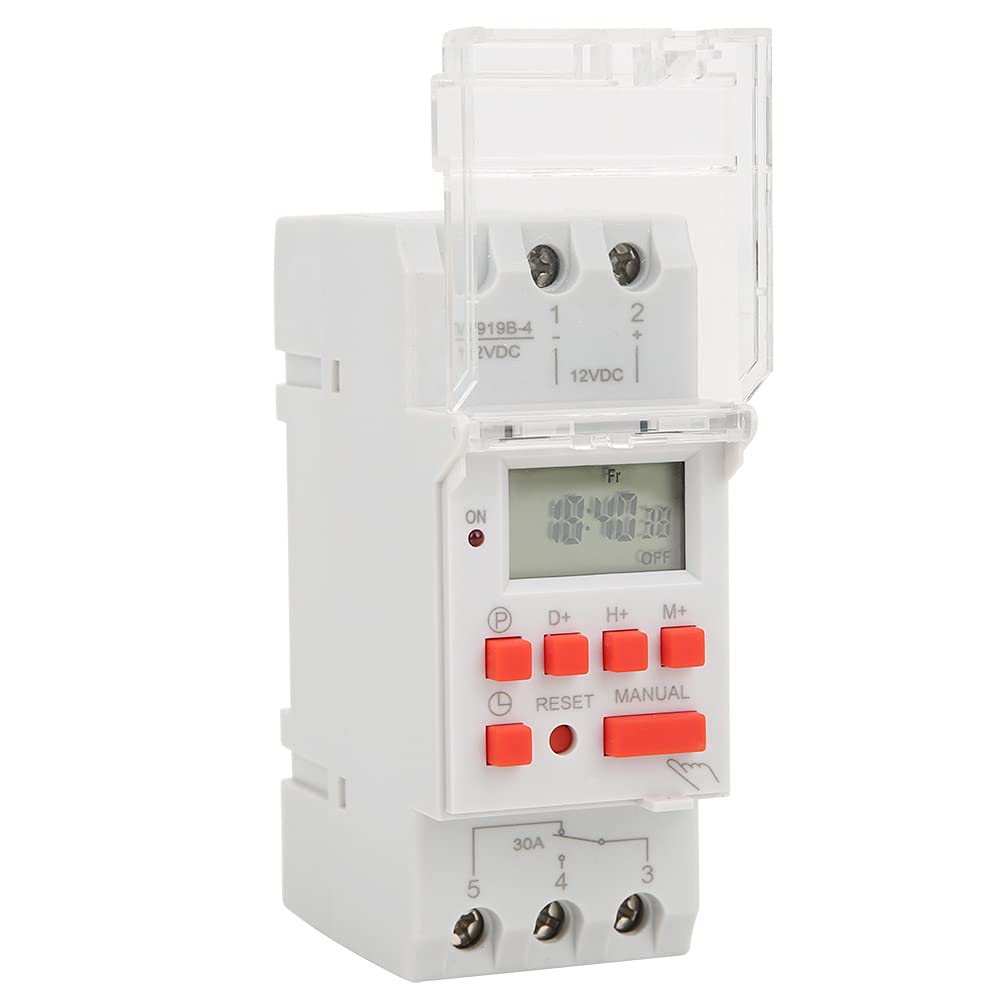 7-Day Programmable Timer 12V DC 30A Digital Timer Switch with Countdown Function DIN Rail Mount LCD Display for Street Lamps Neon Lights Control