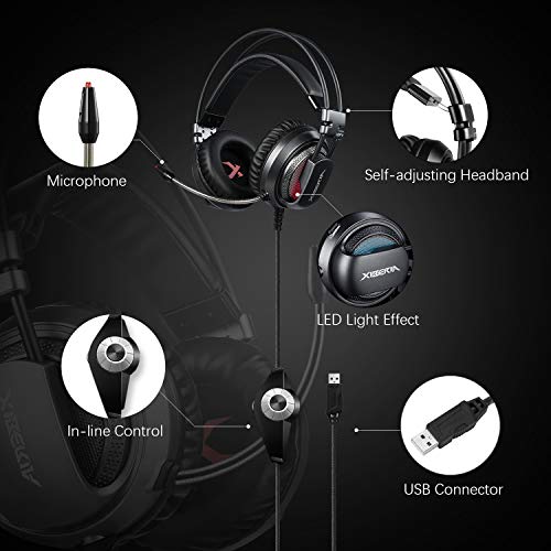 XIBERIA USB-V10D PS4 Headset-Stereo Gaming Headset,Noise Isolation Wired Over Ear Stereo Gamer Headphones with Microphone and Volume Contro for PC/PS4/Skype/Webinar(Grey)