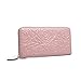 BOSTANTEN Leather Wallets Camellia Pattern Zipper Handbags with Wristlet for Women Taro Pink