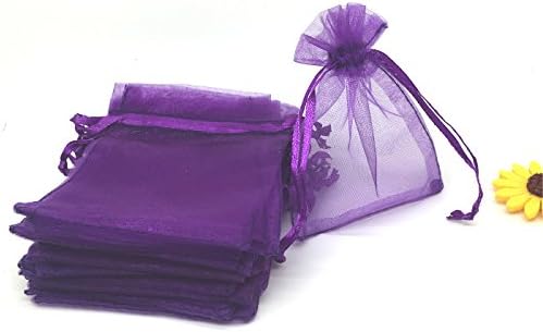 YIJUE 100pcs 3x4 Inches Drawstrings Organza Gift Candy Bags Wedding Favors Bags (Purple)