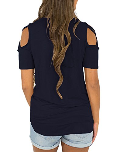 image for Lookbook Store Women's Navy Blue Casual Crisscross Cold Shoulder Short