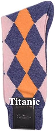 Pure Cashmere Argyle Harlequin-Diamond Mid Calf Socks - One Pair Titanic Medium