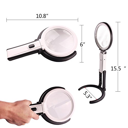 image for ZOHUMI Magnifying Glass with Light,Dual Resin Lens 2X 5X,Adjustable Ha