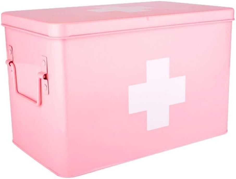 GOXJNG Household Medicine Pill Box Health Care First Aid Kit Storage Portable Medical Container Cabinet for Travel Camping Office Workplace (Color : Pink, Size : L21.5CM)