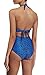 Oops Style Womens Tropical Tribal Starbasket Knot Front Padded One Piece Swimsuit, Blue, Large