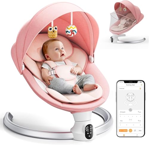 Helangel Baby Swing, Electric Rocker with App and Remote Control, Upgraded 5-Point Harness, 10 Bluetooth Songs and 5 Speed, Supports 20 lbs