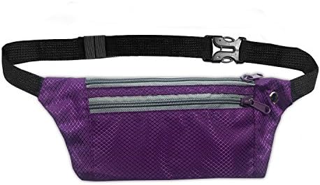 iKuShang Travel Buddy Money Belt Running Waist Bag Pack Water Resistant Fanny Pack Travel Bum Bag Running Belt Hidden Purse with 3 Pockets for Traveling Cycling Hiking Camping (Purple)